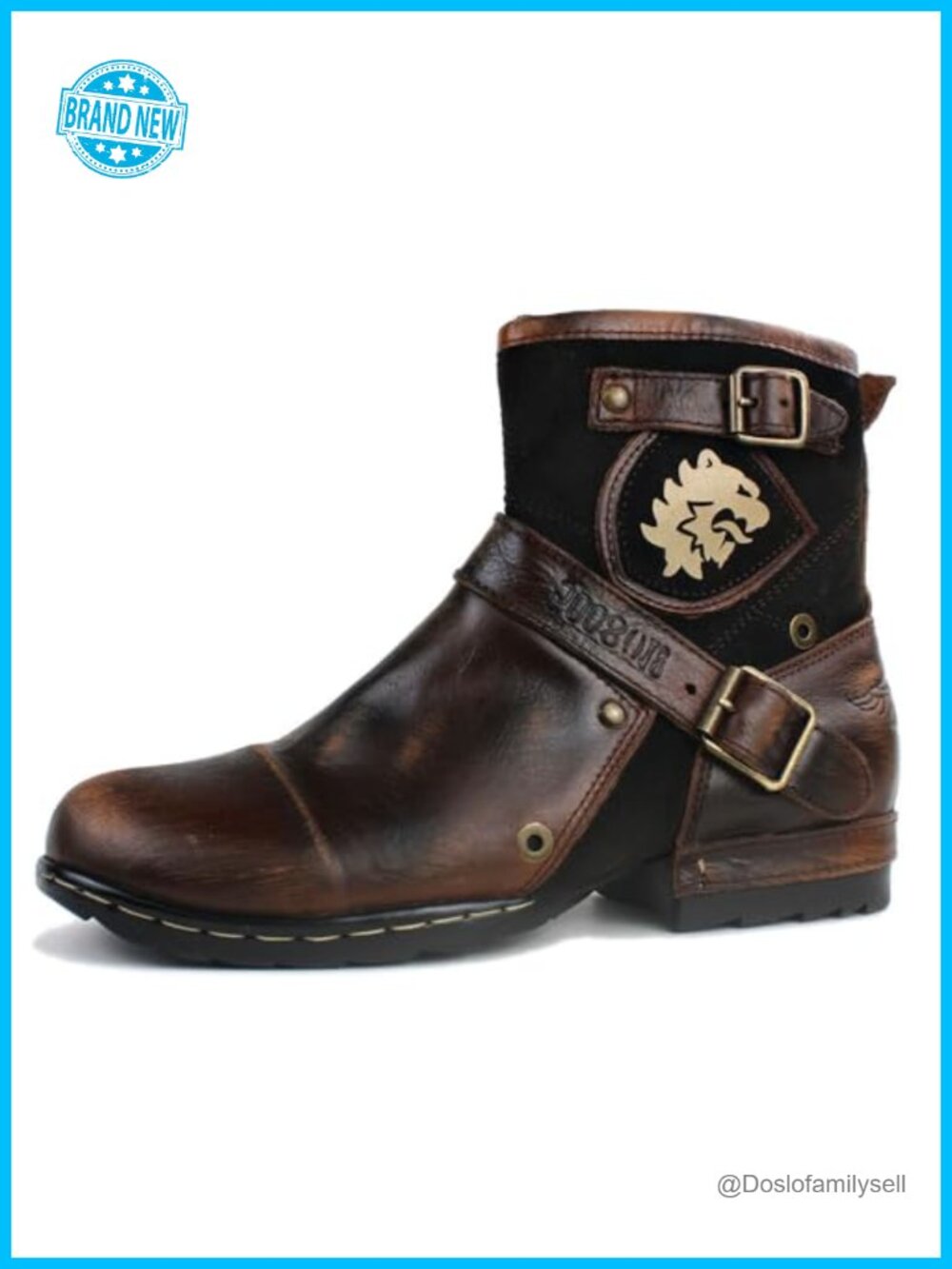 Handmade Leather Moto Ankle Boots Zipper Round Toe Punk Casual